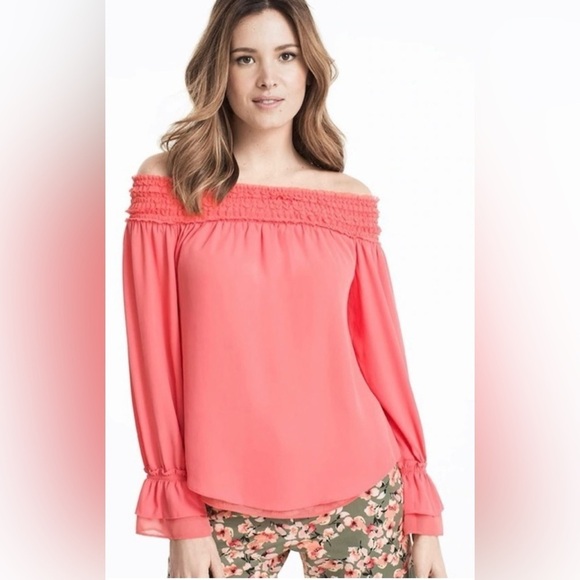White House Black Market Tops - White House Black Market Blouse Off Shoulder Ruffle Smocked Chiffon Boho Medium